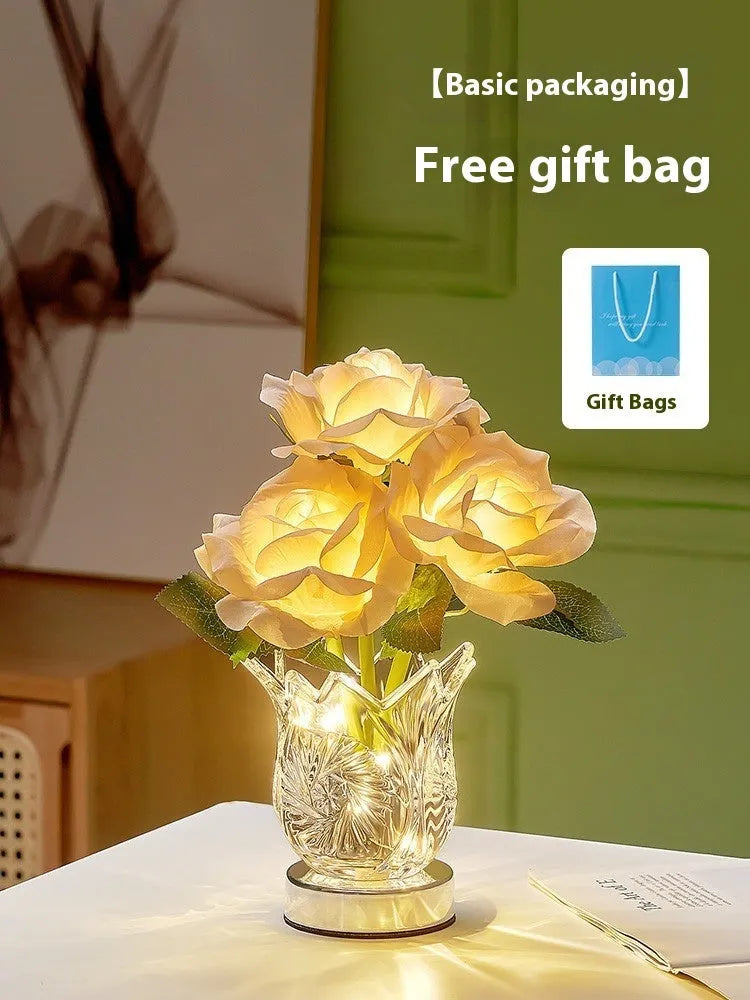 Crystal flowers design table lamp with touch control for bedside or desk use